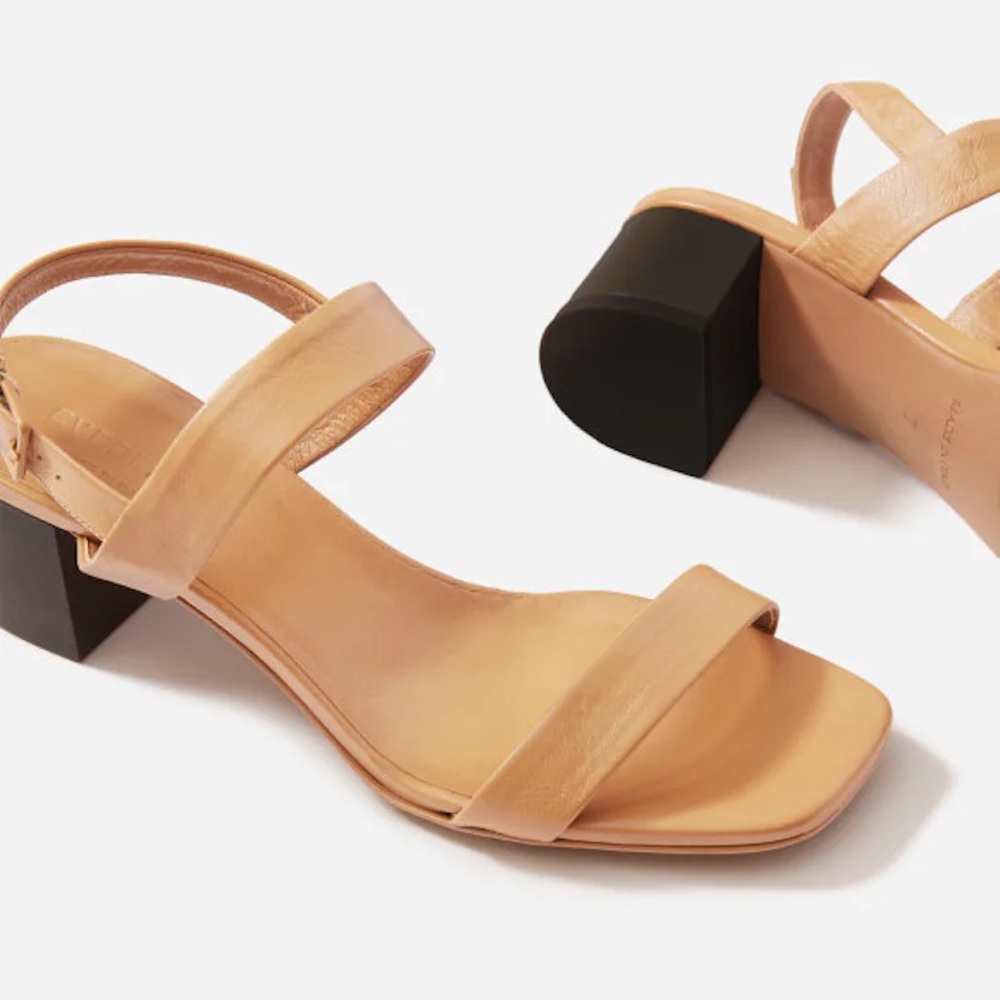 Everlane Italian Leather The Double-Strap Block Heel Sandal Tan Size 8.5